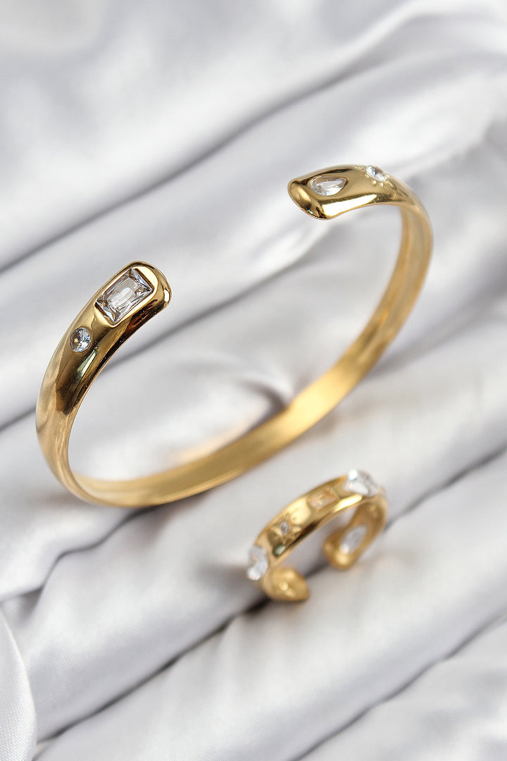 EBJ Rice Zircon Stone Separated Model Gold Color Bracelet Ring Set - San Felíu de Llobregat