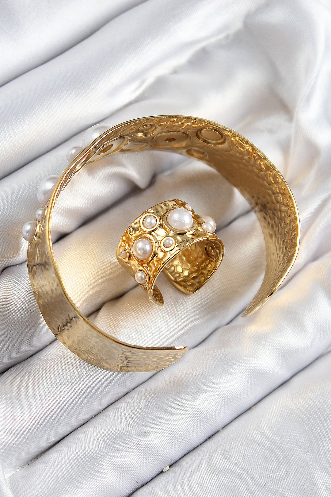 EBJ Rice Pearl Model Gold Color Bracelet Ring Set - Topeka