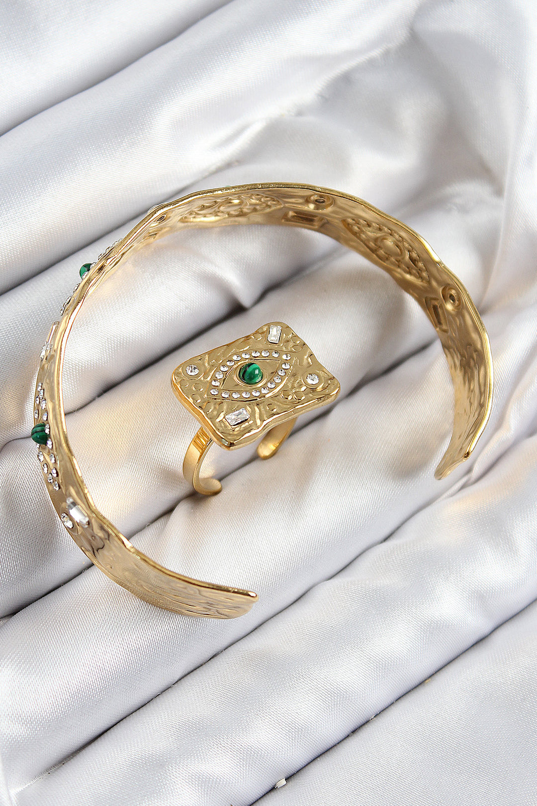 EBJ Rice Zircon Stone Eye Model Gold Color Bracelet Ring Set - Sassuolo
