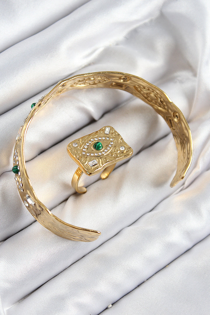 EBJ Rice Zircon Stone Eye Model Gold Color Bracelet Ring Set - Sassuolo
