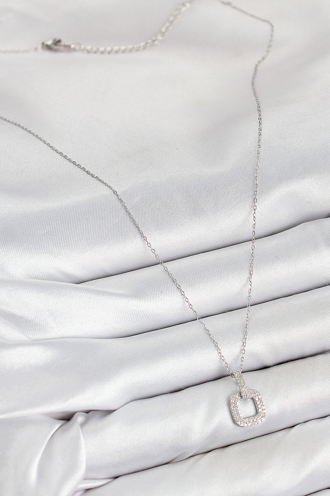 EBJ Rice Zircon Stone Square Model Silver Color Women's Necklace - Bristol
