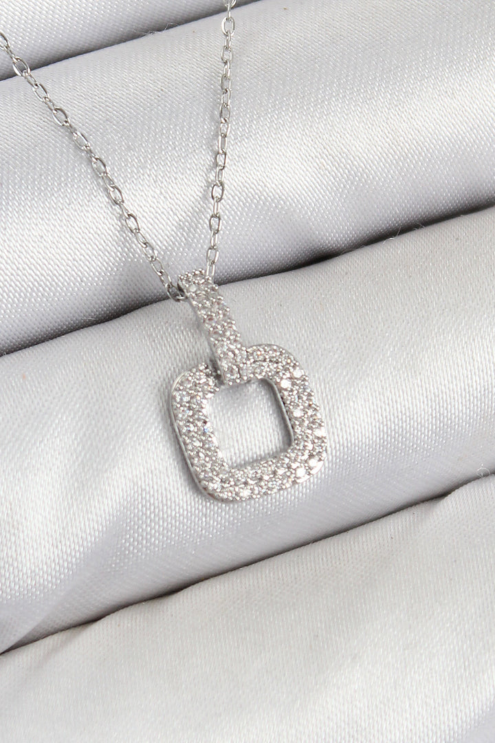 EBJ Rice Zircon Stone Square Model Silver Color Women's Necklace - Bristol