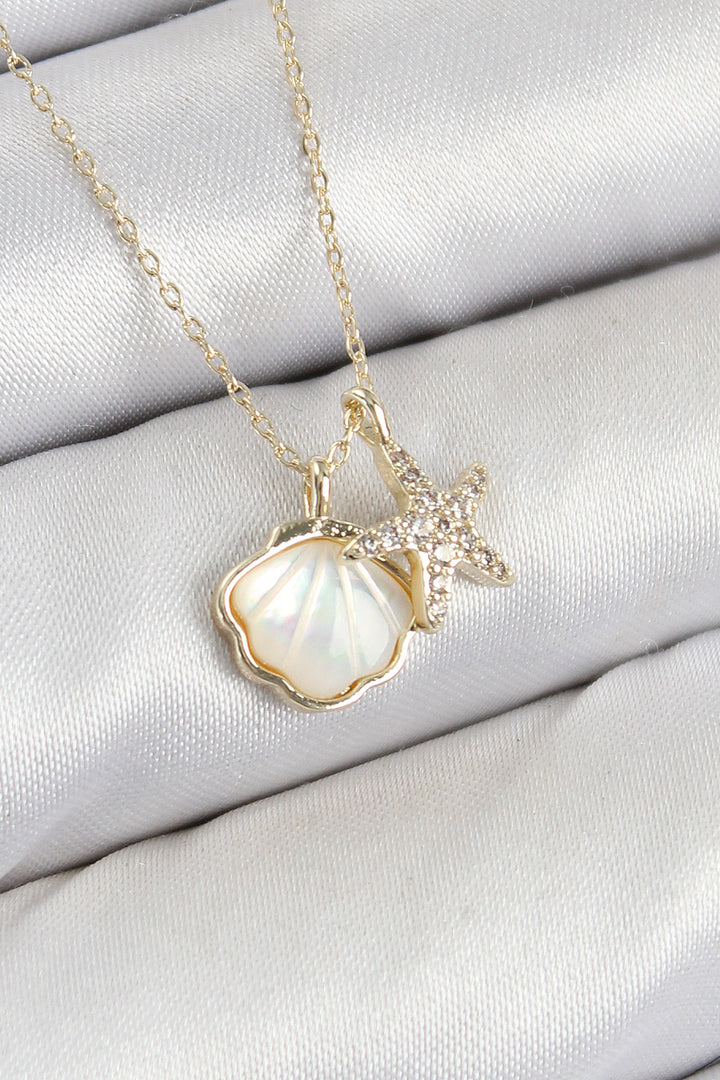 EBJ Rice Zircon Stone Oyster and Starfish Model Gold Color Women's Necklace - Moncada