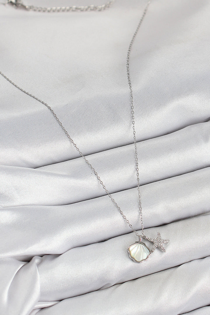 EBJ Rice Zircon Stone Oyster and Starfish Model Silver Color Women's Necklace - Casa Grande
