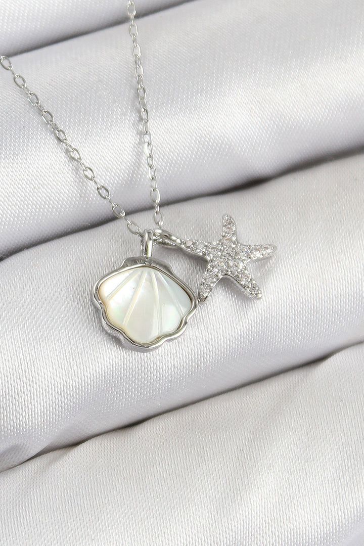 EBJ Rice Zircon Stone Oyster and Starfish Model Silver Color Women's Necklace - Casa Grande