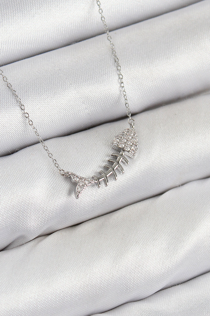 EBJ Rice Zircon Stone Fishbone Model Silver Color Women's Necklace - Varash