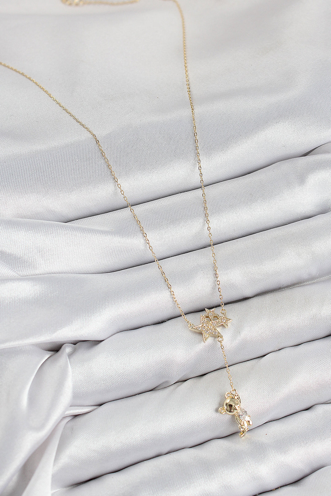 EBJ Rice Zircon Stone Pendant Star Model Gold Color Women's Necklace with Bear - Valrico