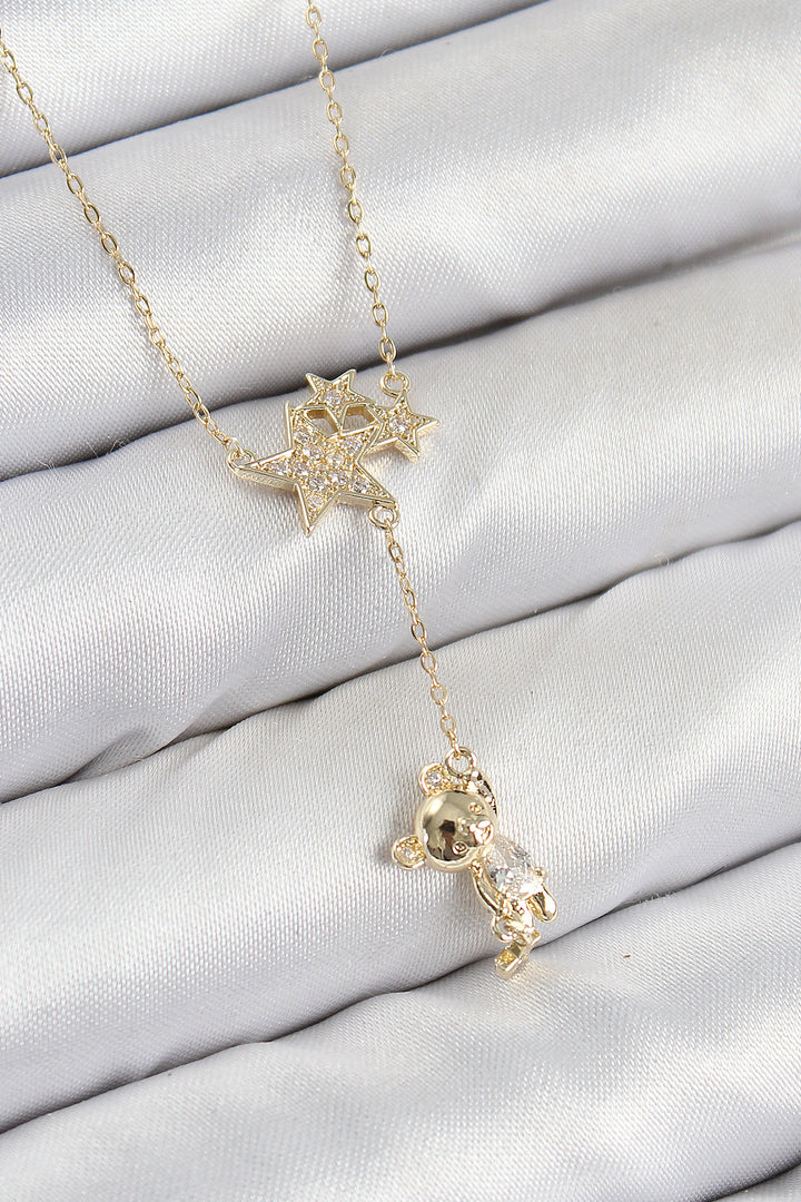 EBJ Rice Zircon Stone Pendant Star Model Gold Color Women's Necklace with Bear - Valrico