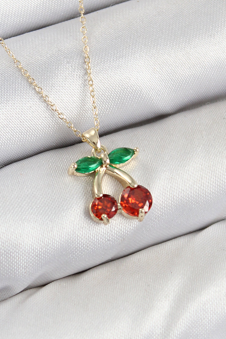 EBJ Rice Zircon Stone Cherry Model Gold Color Women's Necklace - Lancaster