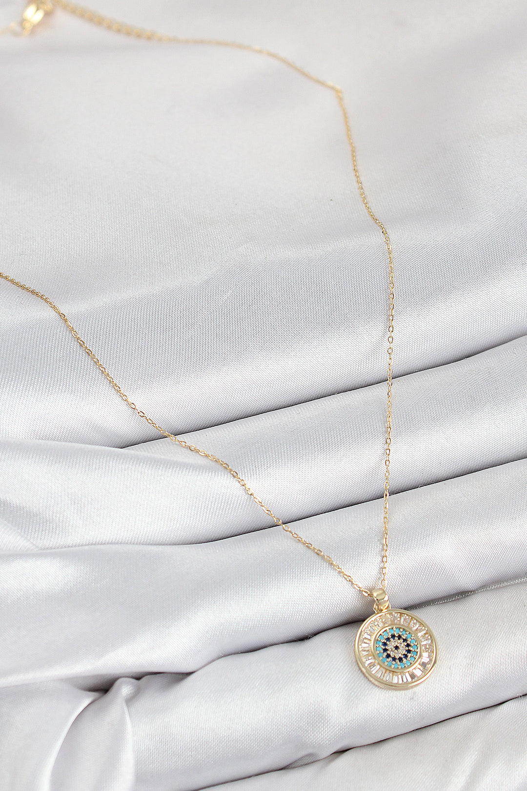 EBJ Rice Zircon Stone Waterway Evil Eye Model Gold Color Women's Necklace - Calumet City