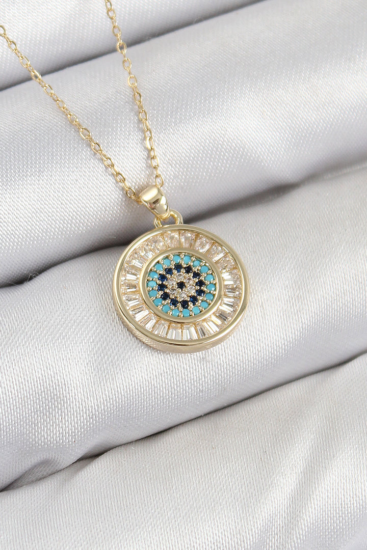 EBJ Rice Zircon Stone Waterway Evil Eye Model Gold Color Women's Necklace - Calumet City