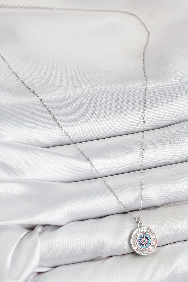 EBJ Rice Zircon Stone Waterway Evil Eye Model Silver Color Women's Necklace - Burnaby