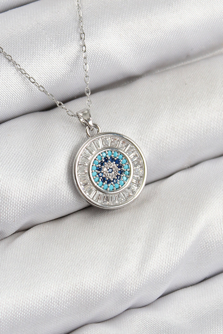 EBJ Rice Zircon Stone Waterway Evil Eye Model Silver Color Women's Necklace - Burnaby