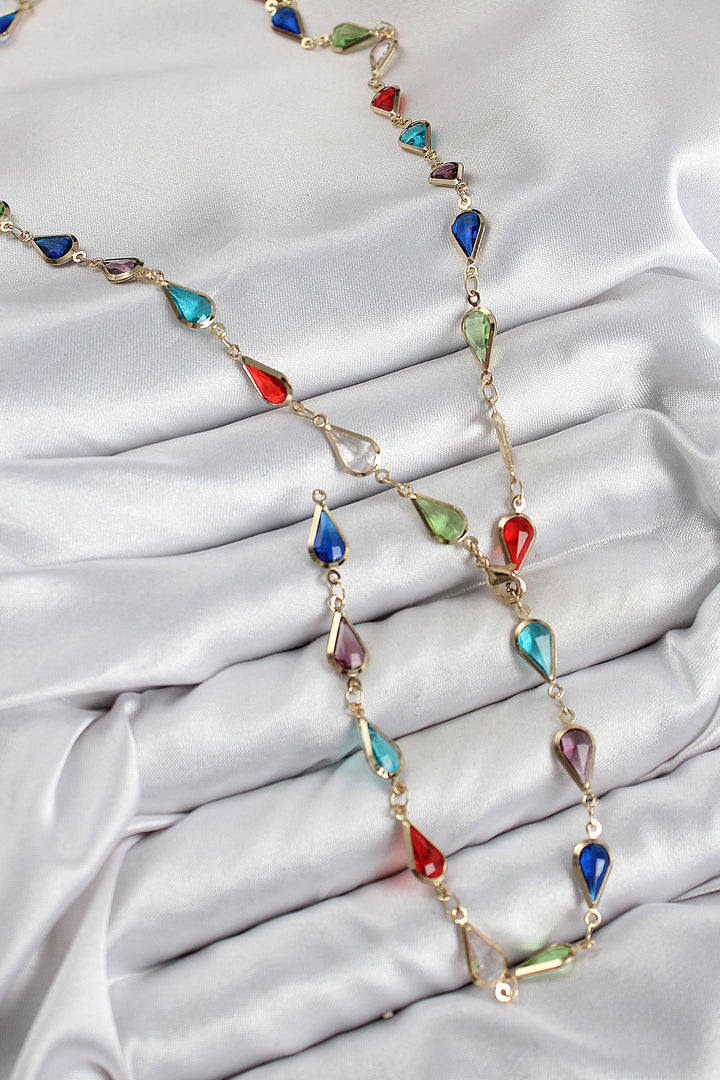 EBJ Gold Color Women's Y Necklace with Rice Colored Zircon Stone Drop Design - Wismar