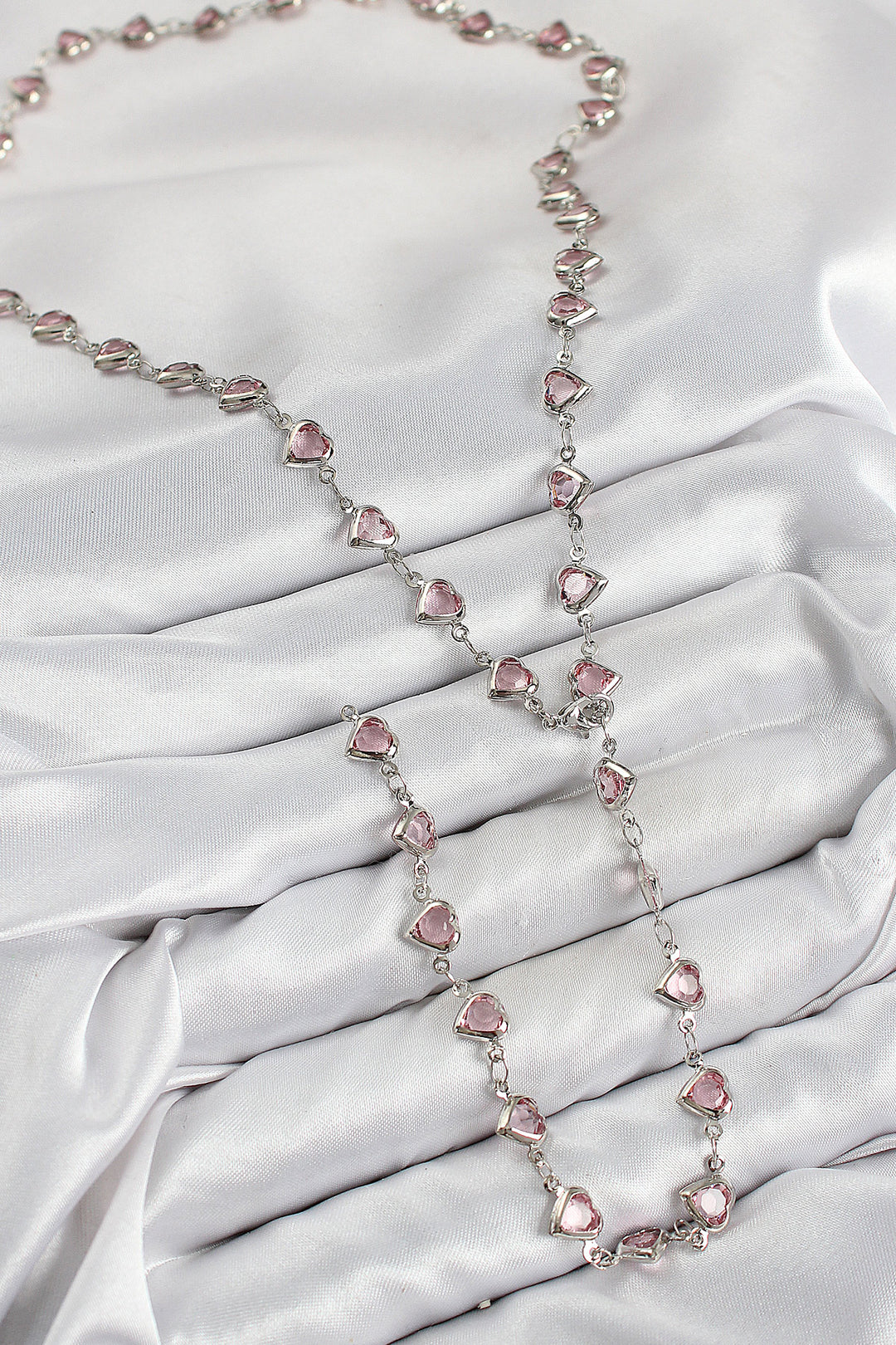 EBJ Rice Pink Zircon Stone Heart Model Silver Color Women Y Necklace - La Trinidad