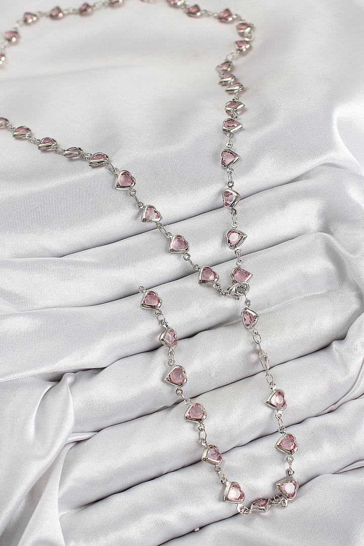 EBJ Rice Pink Zircon Stone Heart Model Silver Color Women Y Necklace - La Trinidad