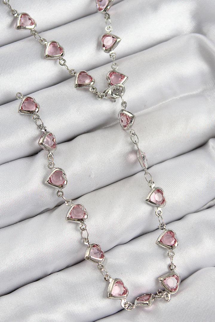 EBJ Rice Pink Zircon Stone Heart Model Silver Color Women Y Necklace - La Trinidad