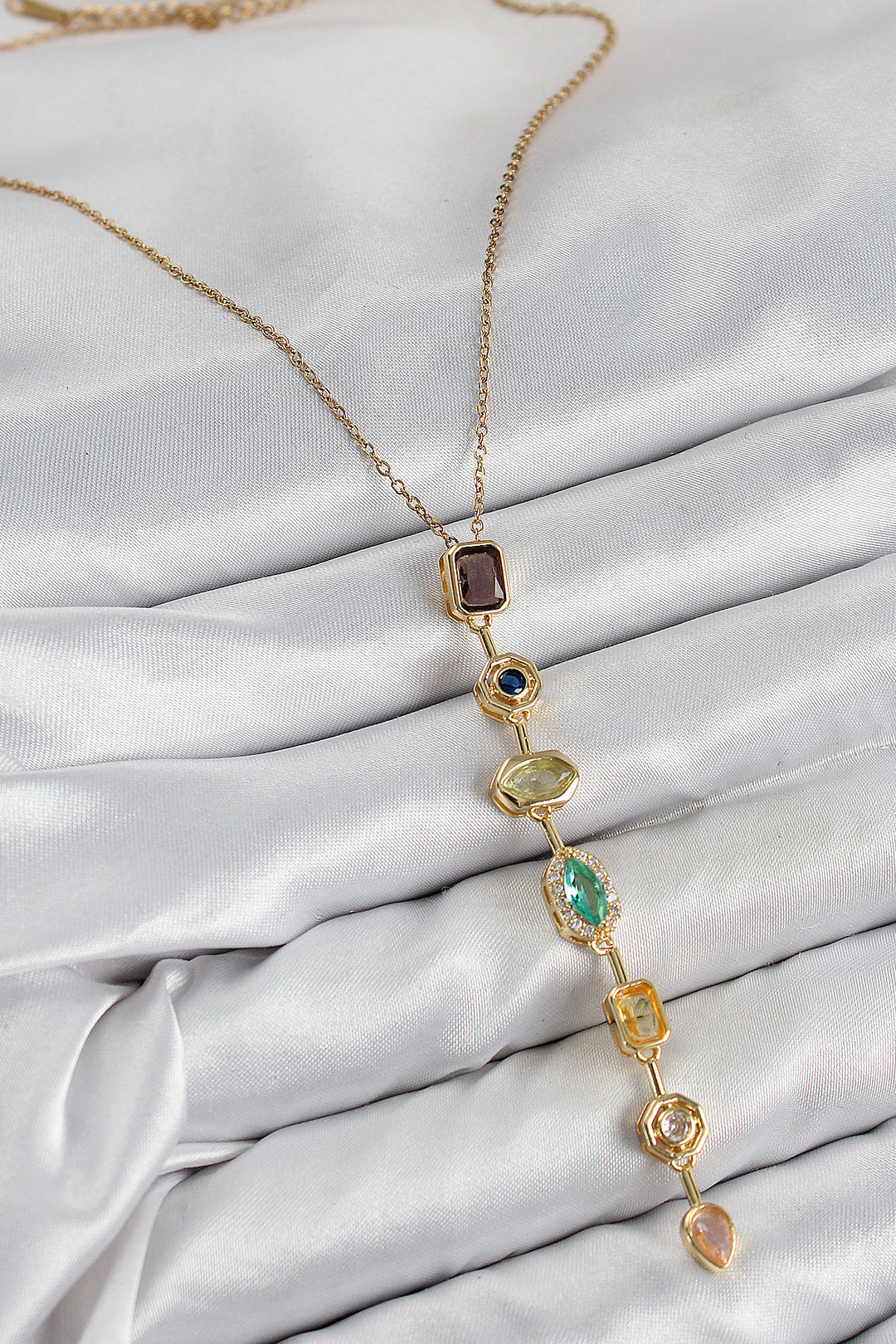 EBJ Rice Colored Zircon Stone Model Gold Color Women's Y Necklace - Elche