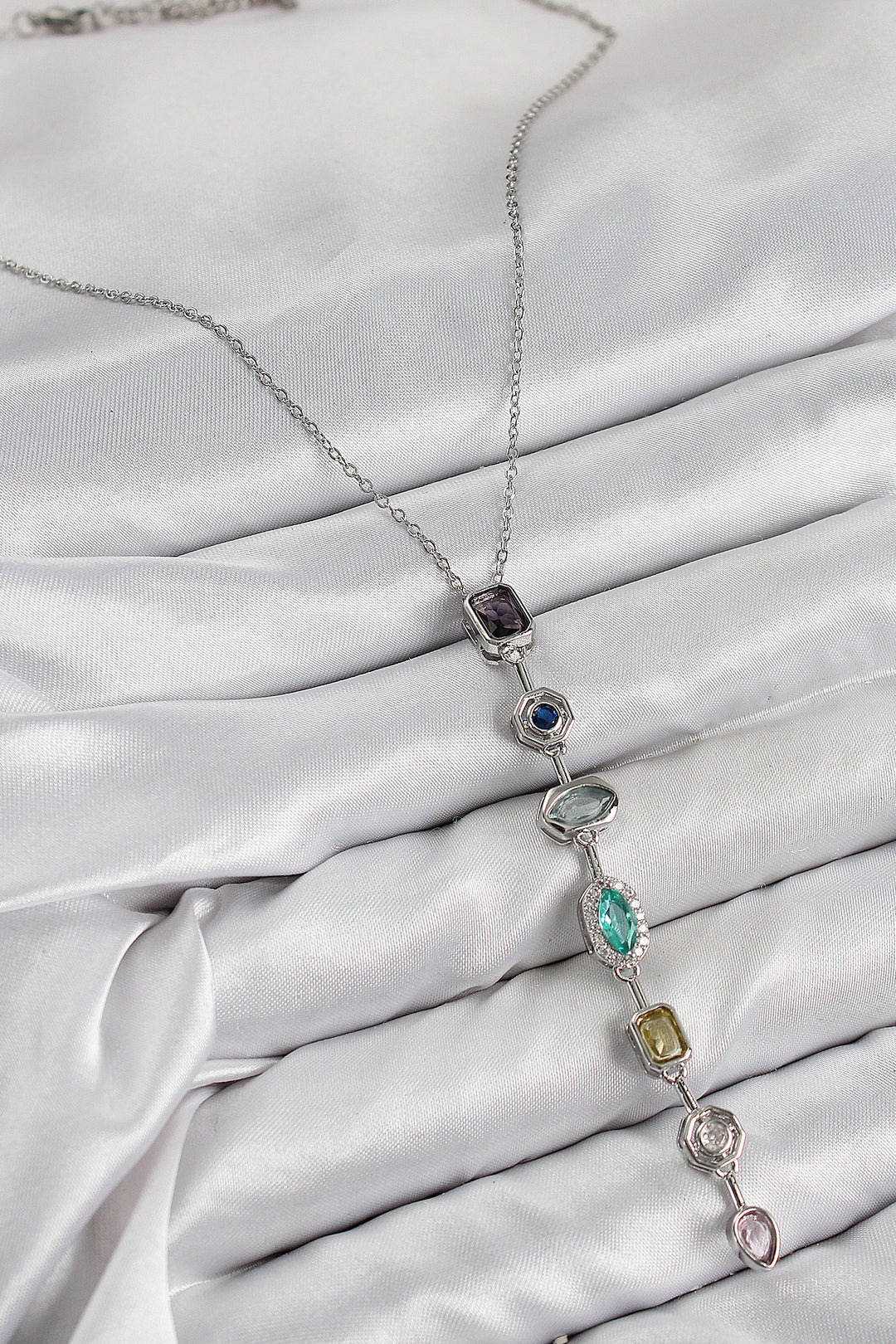 EBJ Silver Color Women's Y Necklace with Rice Colored Zircon Stone Model - Albany
