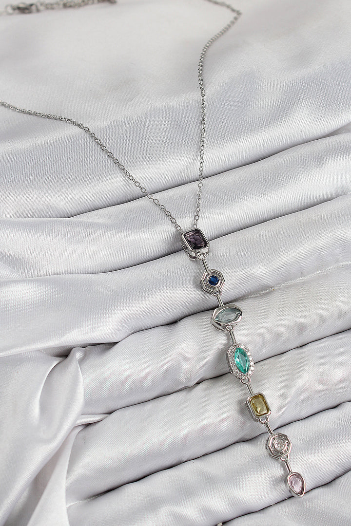 EBJ Silver Color Women's Y Necklace with Rice Colored Zircon Stone Model - Albany