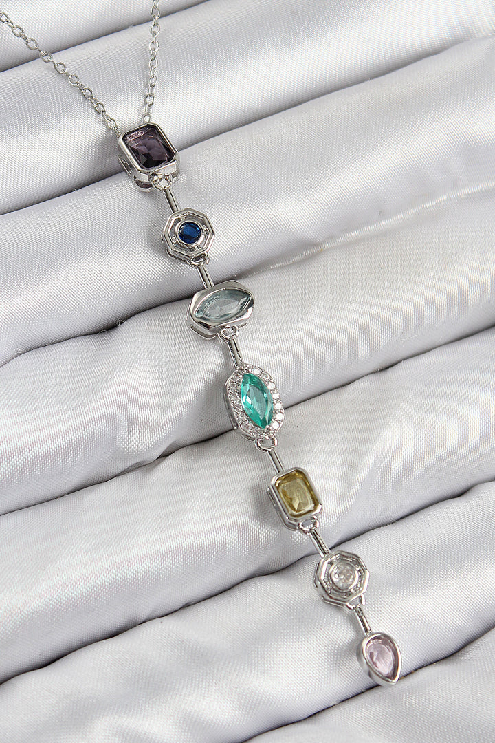 EBJ Silver Color Women's Y Necklace with Rice Colored Zircon Stone Model - Albany