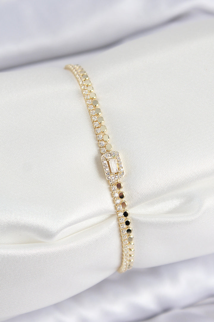 EBJ Rice Zircon Stone Crushed Chain Baguette Model Gold Color Women's Bracelet - San Adrián de Besós