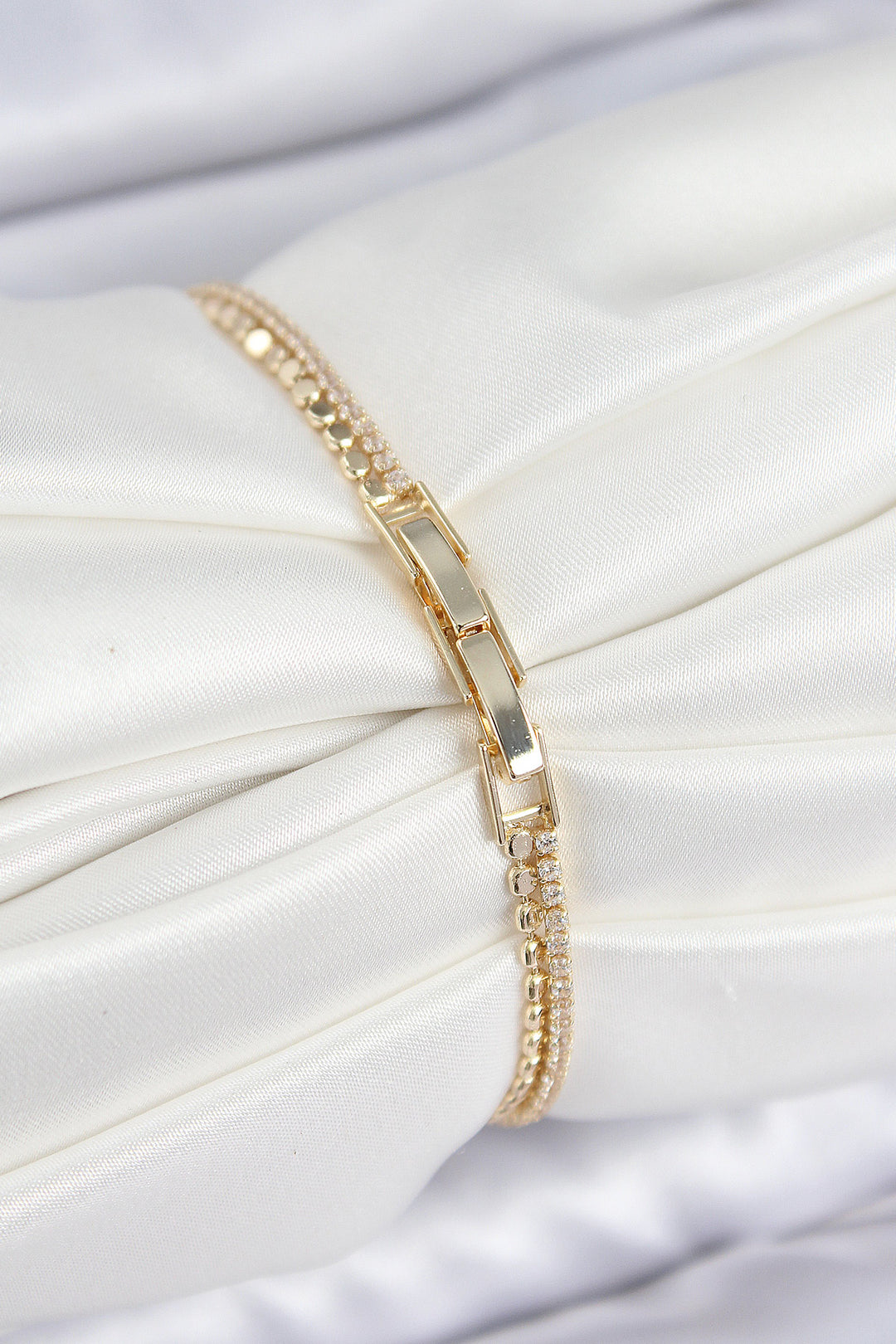 EBJ Rice Zircon Stone Crushed Chain Baguette Model Gold Color Women's Bracelet - San Adrián de Besós