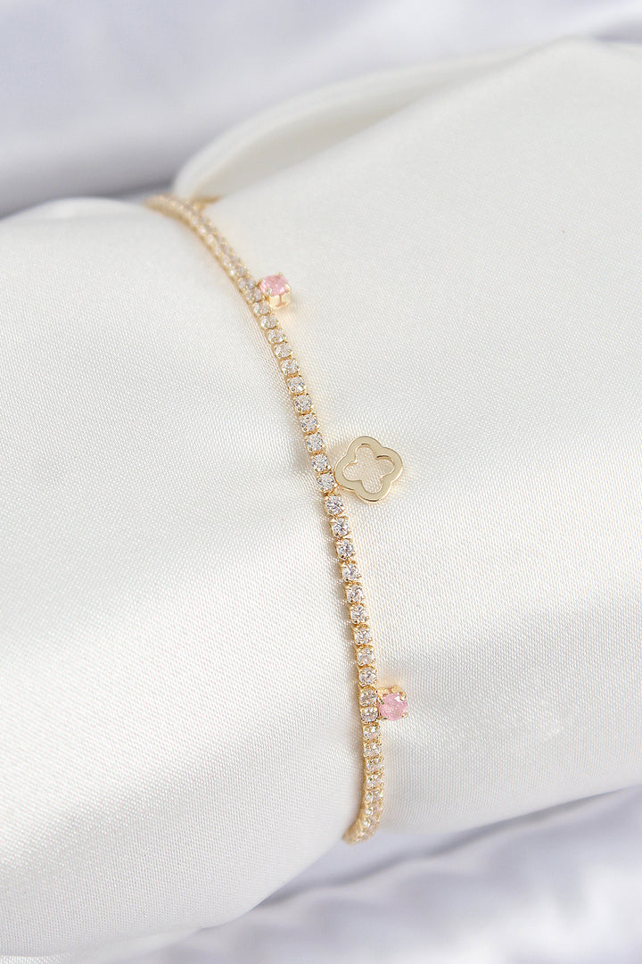 EBJ Rice Zircon Stone Clover Model Gold Color Women's Bracelet - Roman