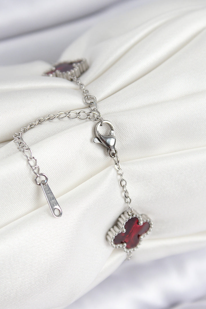 EBJ 316L Stainless Steel Mother of Pearl Red Silver Color Clover Women's Bracelet - Hattiesburg