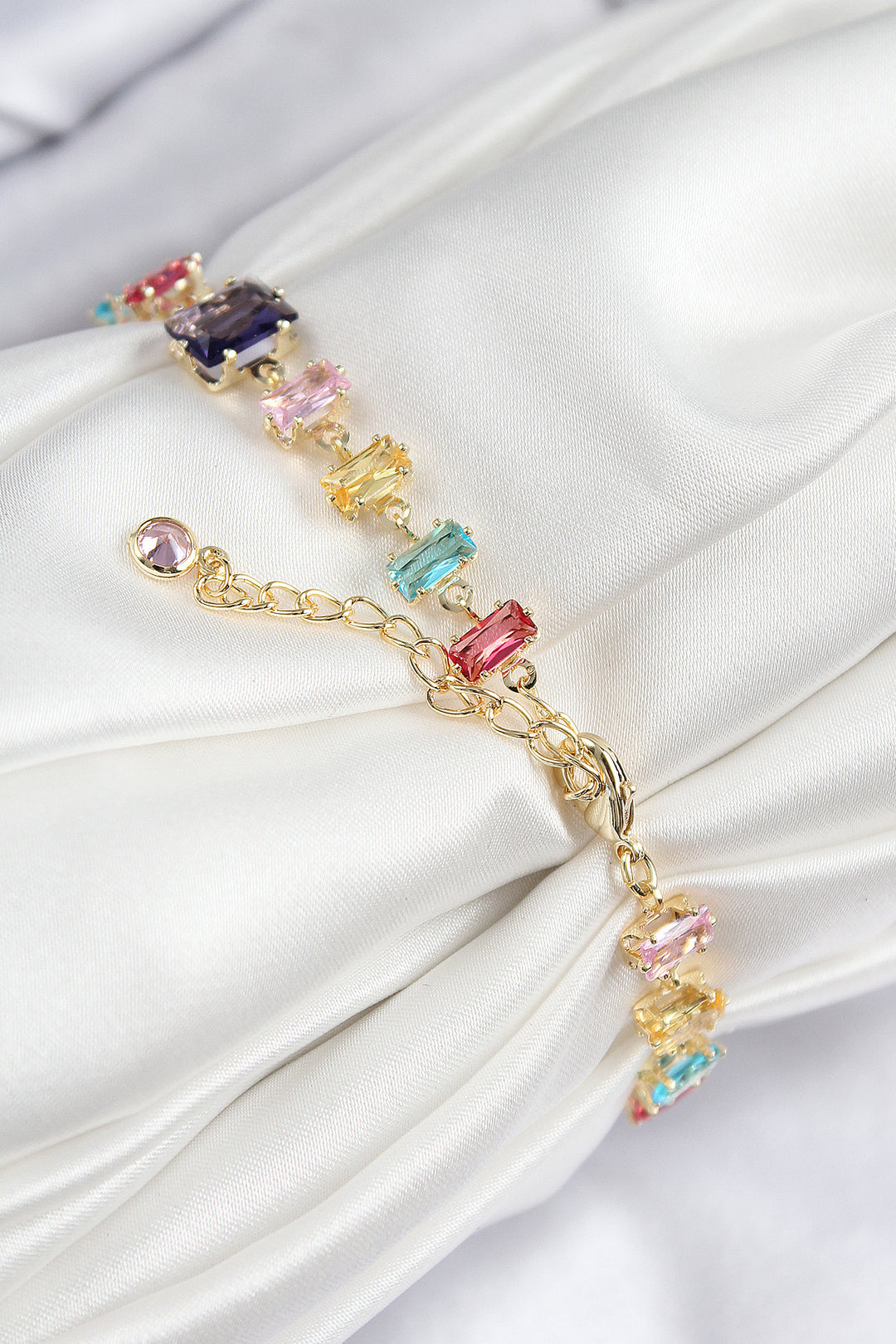 EBJ Rectangular Model Gold Color Women's Bracelet with Rice Colored Zircon Stones - Navarre