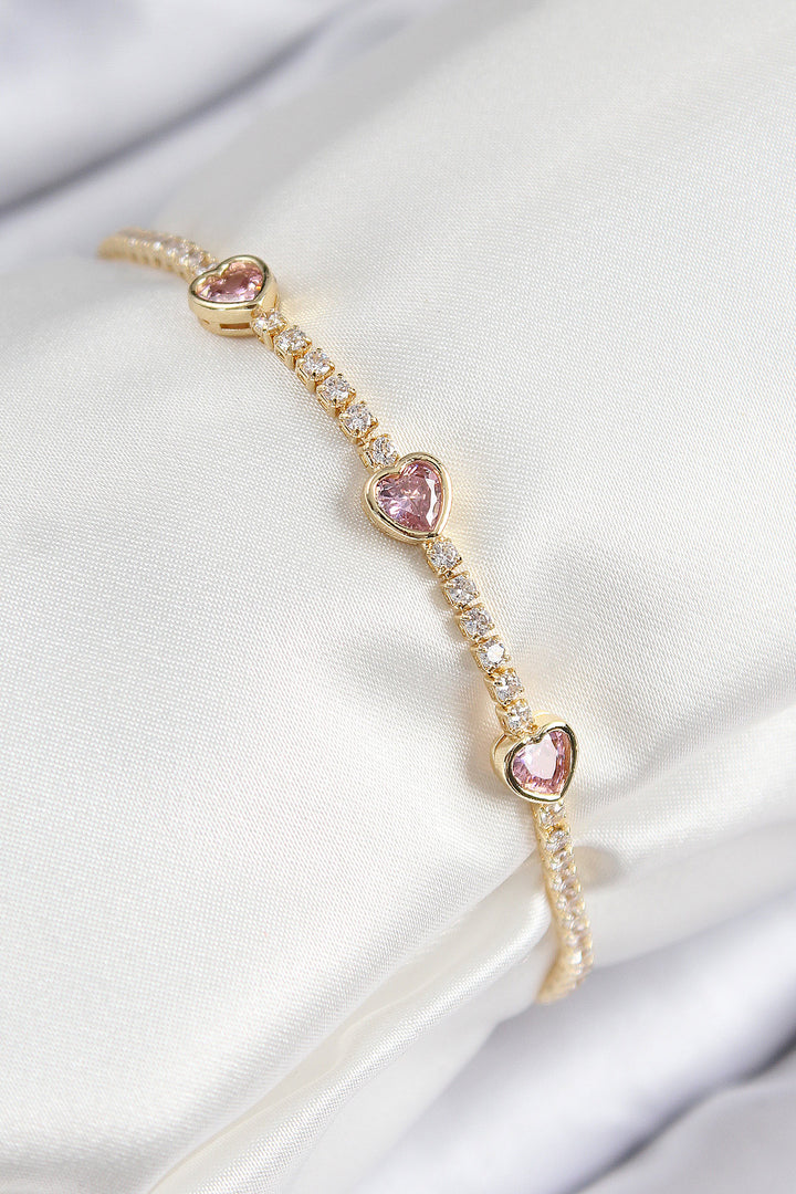 EBJ Rice Zircon Stone Pink Heart Model Gold Color Women's Bracelet - Cancún