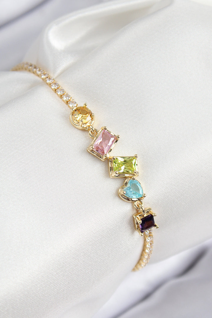 EBJ Rice Colored Zircon Stone Geometric Model Gold Color Women's Bracelet - Hampstead