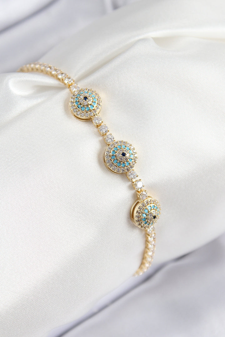 EBJ Rice Zircon Stone Evil Eye Model Gold Color Women's Bracelet - Joliette
