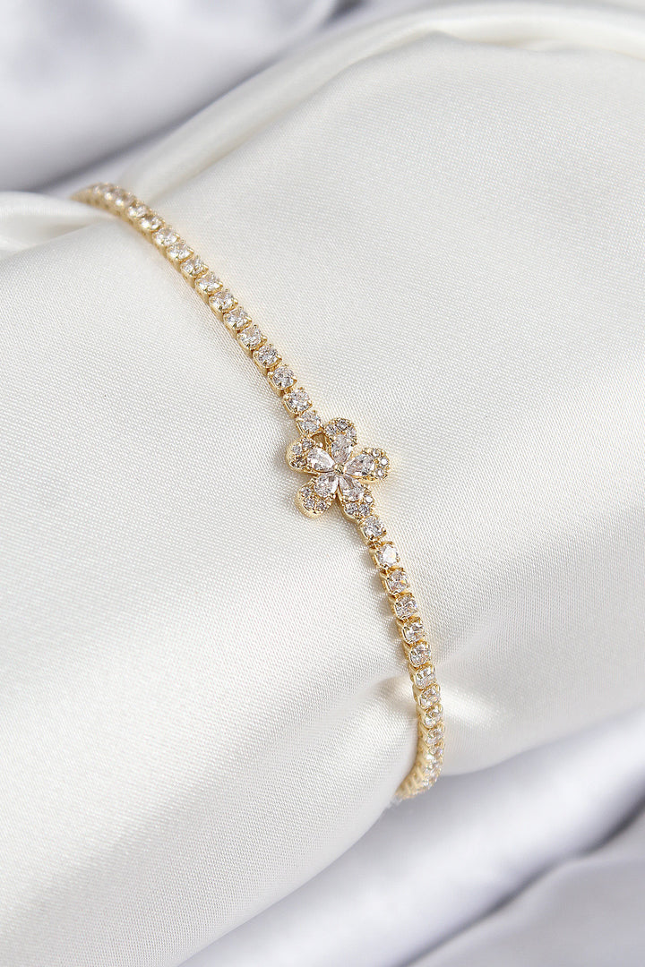 EBJ Rice Zircon Stone Flower Model Gold Color Women's Bracelet - Campbell
