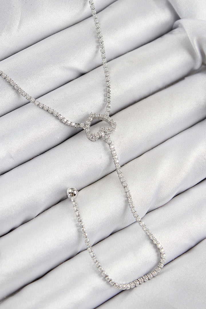 EBJ Rice Zircon Stone Heart Model Silver Color Y Necklace - College Station