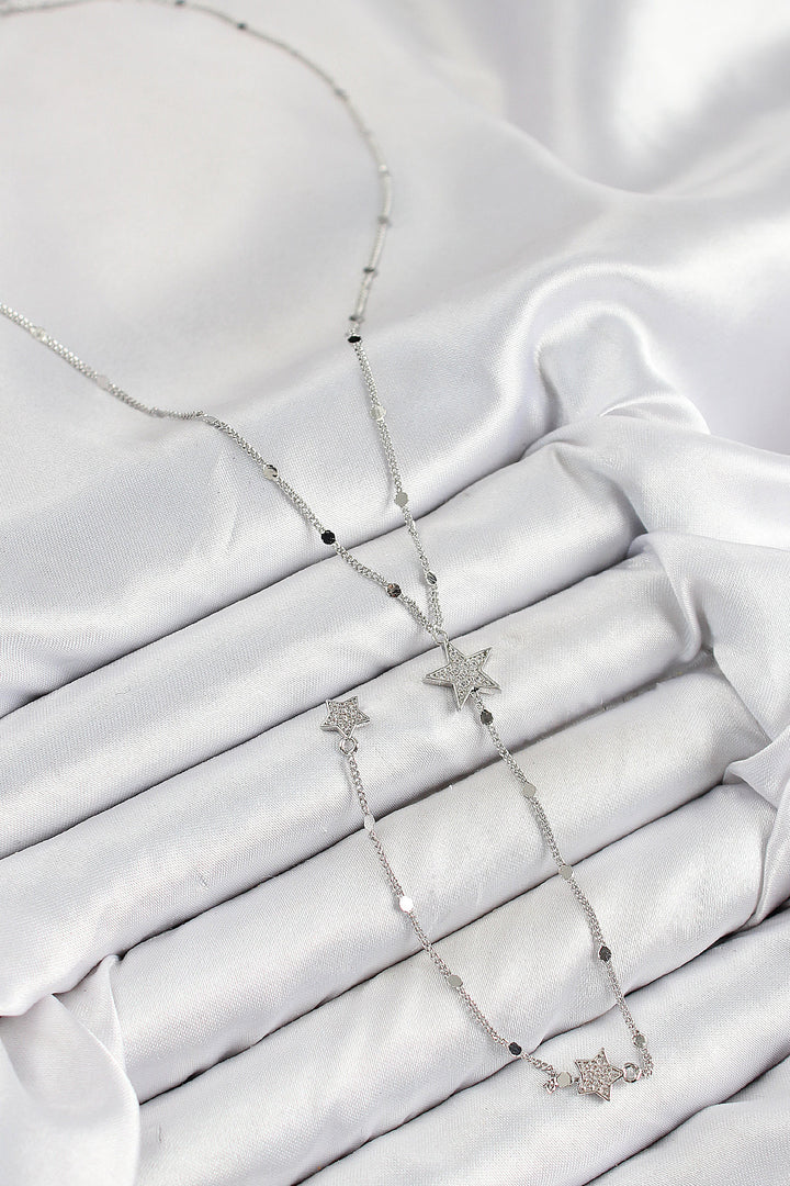 EBJ Rice Zircon Stone Star Model Silver Color Y Necklace - Brighton