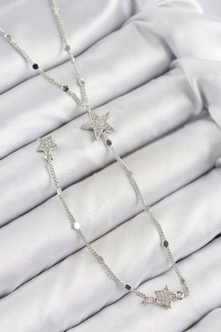 EBJ Rice Zircon Stone Star Model Silver Color Y Necklace - Brighton