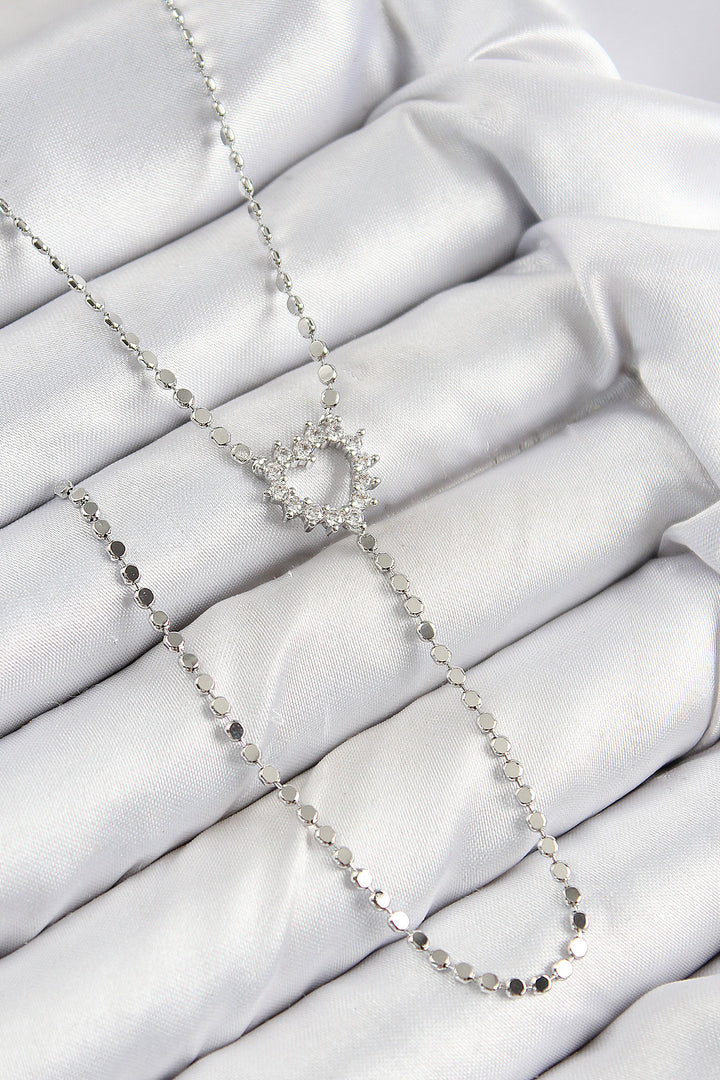 EBJ Rice Zircon Stone Crushed Chain Heart Model Silver Color Y Necklace - Santa Pola