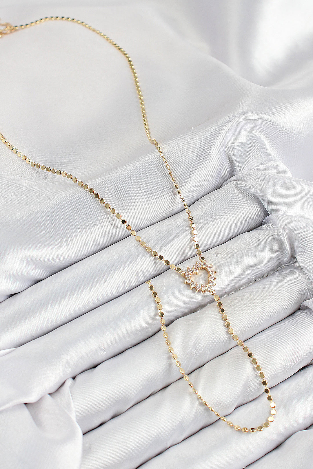 EBJ Rice Zircon Stone Crushed Chain Heart Model Gold Color Y Necklace - Henderson