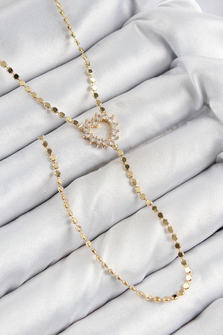 EBJ Rice Zircon Stone Crushed Chain Heart Model Gold Color Y Necklace - Henderson