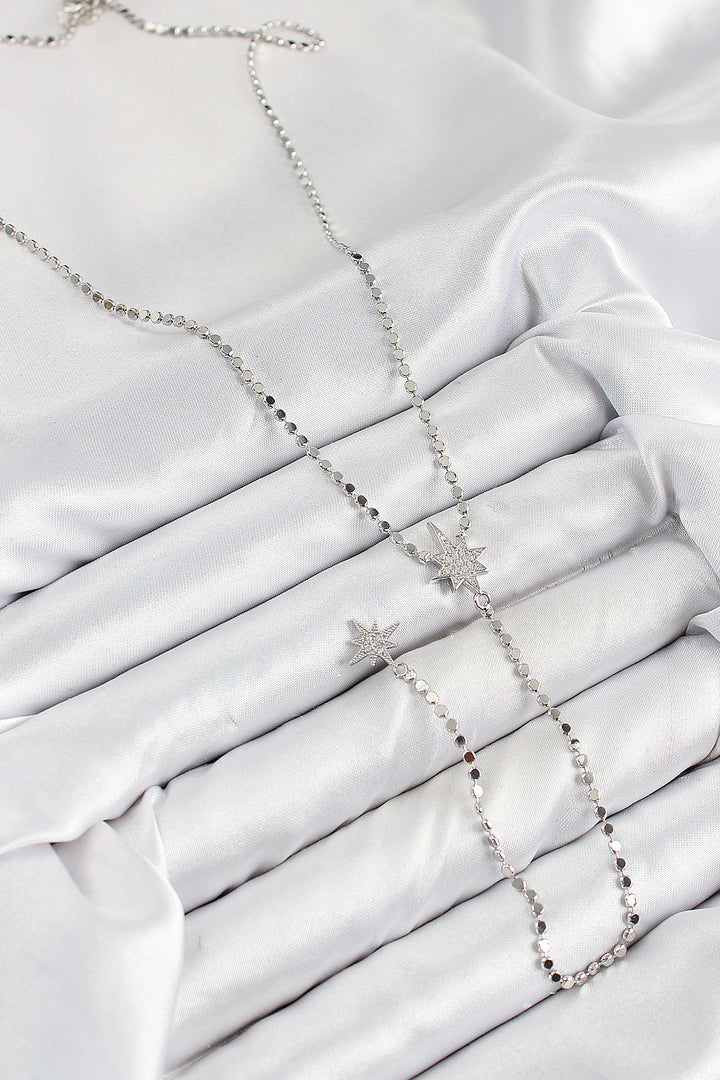 EBJ Rice Zircon Stone Crushed Chain Pole Star Model Silver Color Y Necklace - Poinciana