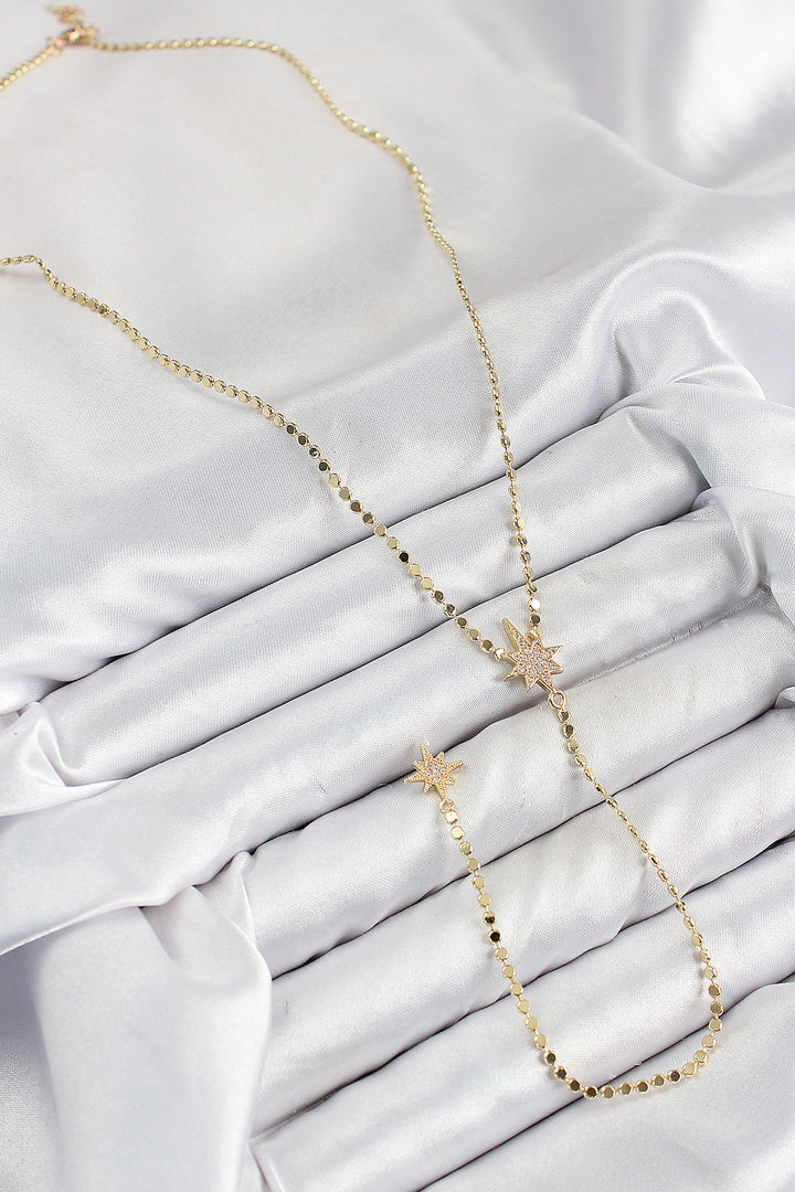 EBJ Rice Zircon Stone Crushed Chain Pole Star Model Gold Color Y Necklace - Suceava