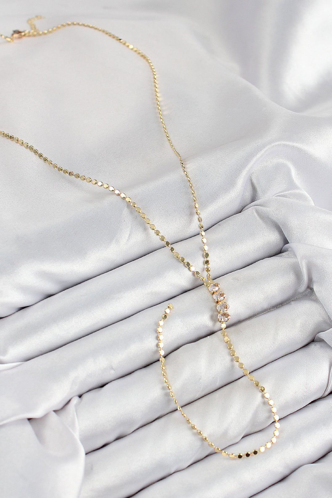 EBJ Rice Zircon Stone Crushed Chain Model Gold Color Y Necklace - Luton