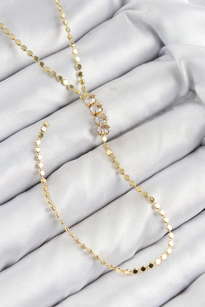 EBJ Rice Zircon Stone Crushed Chain Model Gold Color Y Necklace - Luton