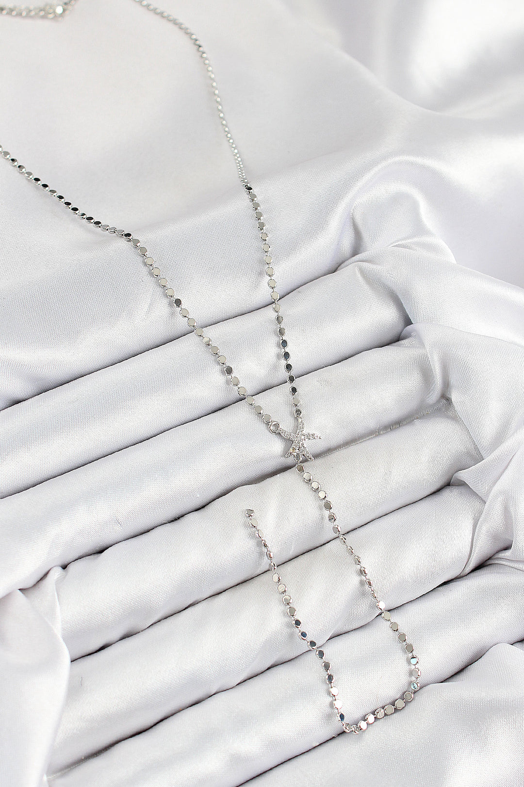EBJ Rice Zircon Stone Crushed Chain Starfish Model Silver Color Y Necklace - Inver Grove Heights