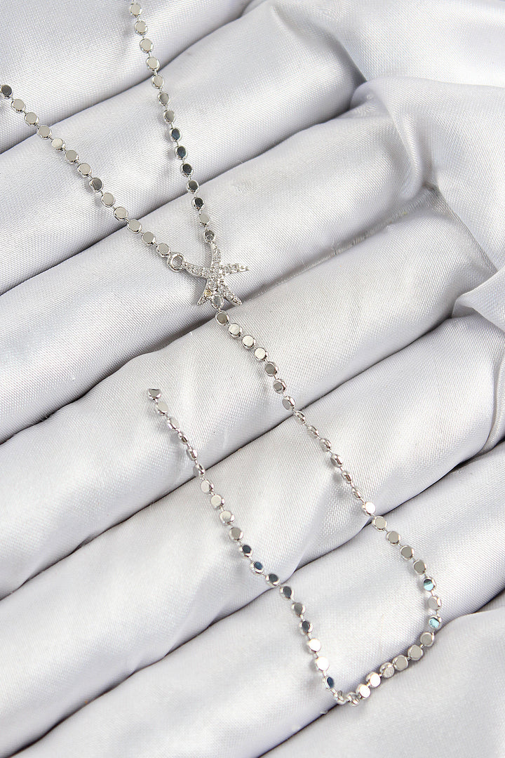 EBJ Rice Zircon Stone Crushed Chain Starfish Model Silver Color Y Necklace - Inver Grove Heights