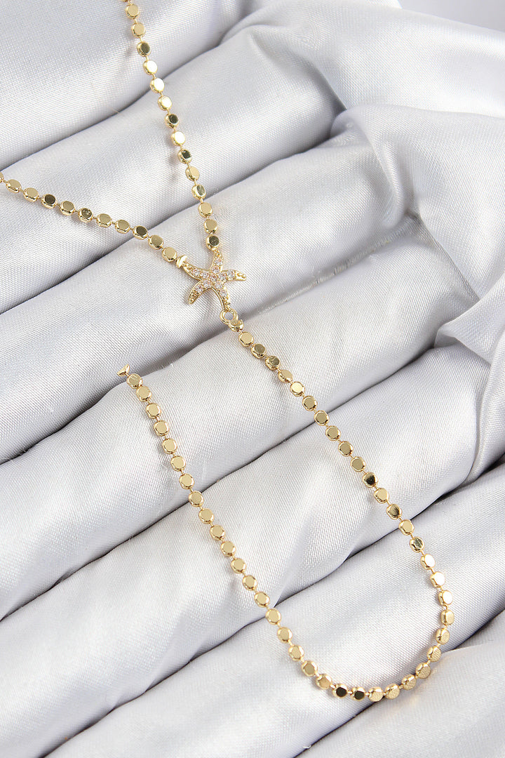 EBJ Rice Zircon Stone Crushed Chain Starfish Model Gold Color Y Necklace - Bowling Green