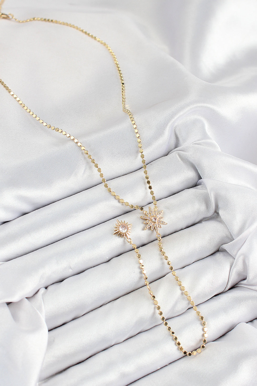 EBJ Rice Zircon Stone Crushed Chain Pole Star Model Gold Color Y Necklace - Shawnee