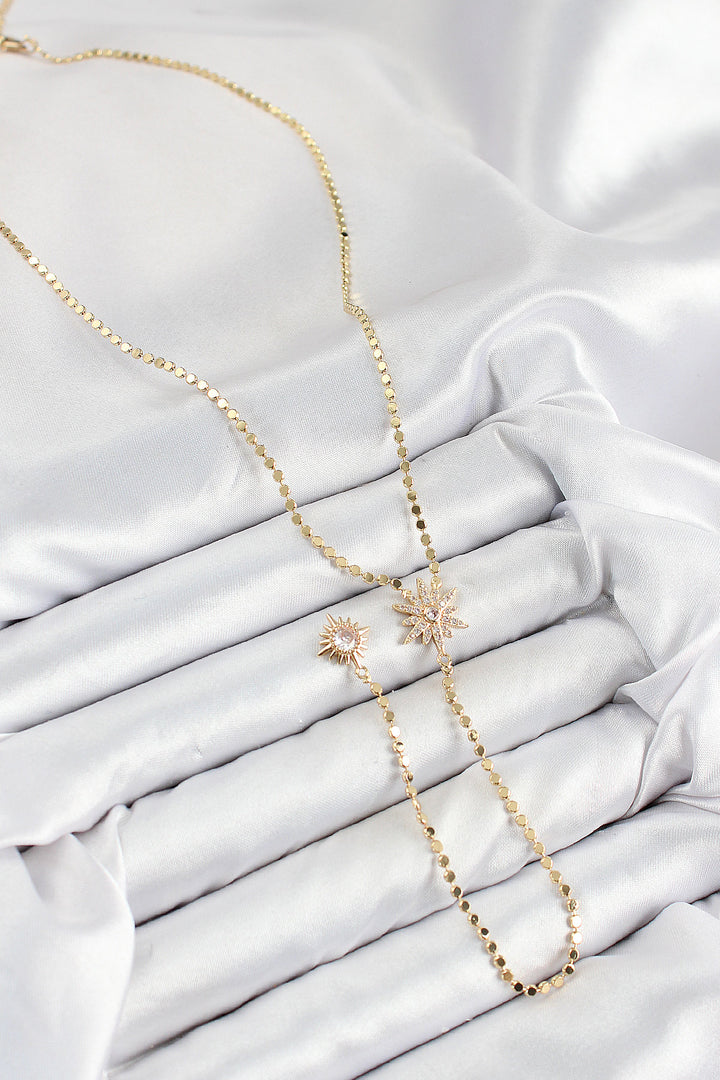 EBJ Rice Zircon Stone Crushed Chain Pole Star Model Gold Color Y Necklace - Shawnee