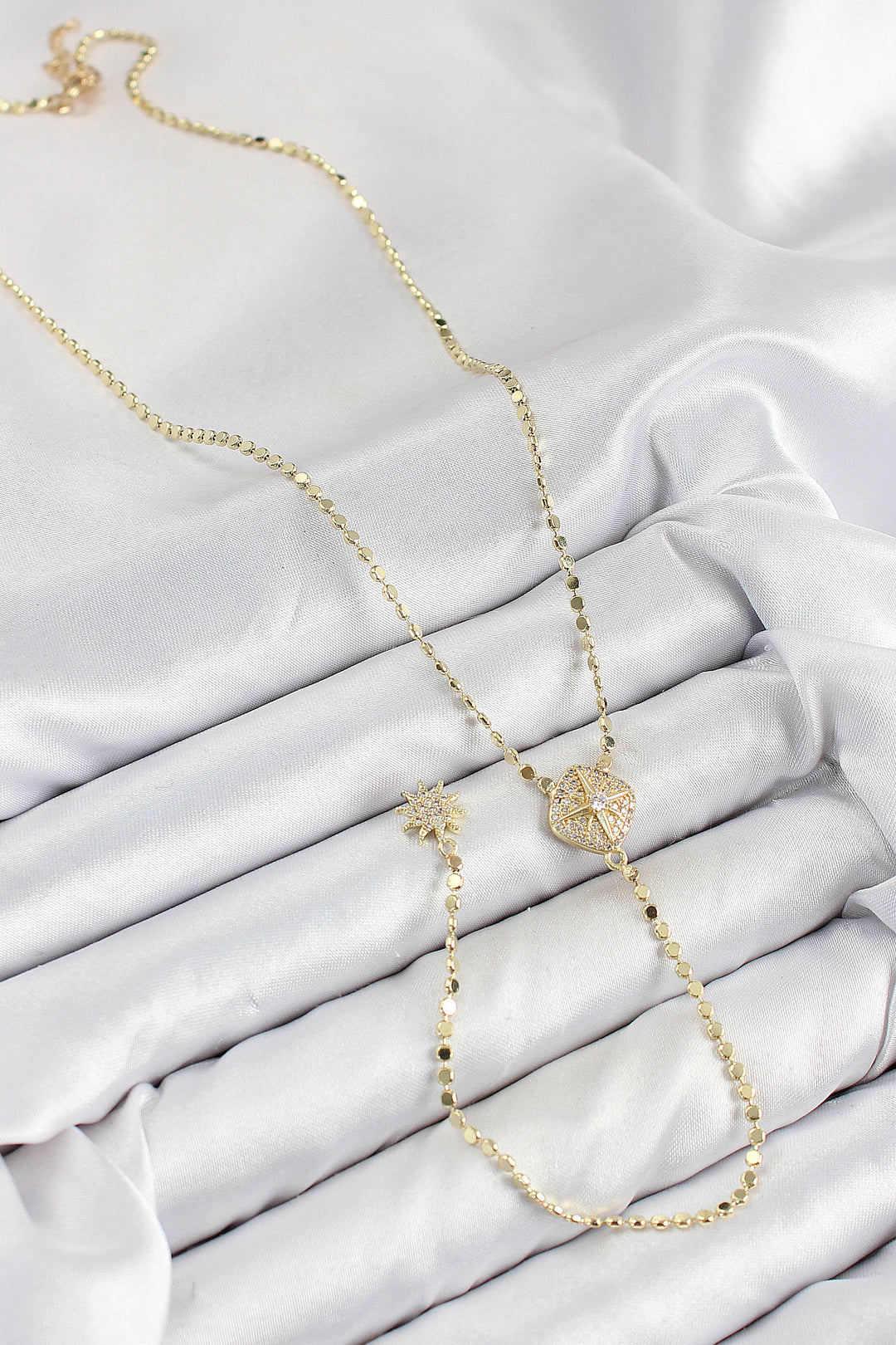 EBJ Rice Zircon Stone Crushed Chain Medal Model Gold Color Y Necklace - Kingswood
